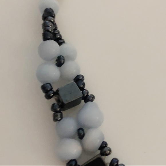 Boho Blue Seed Beaded Flower Bracelet - Picture 6 of 11